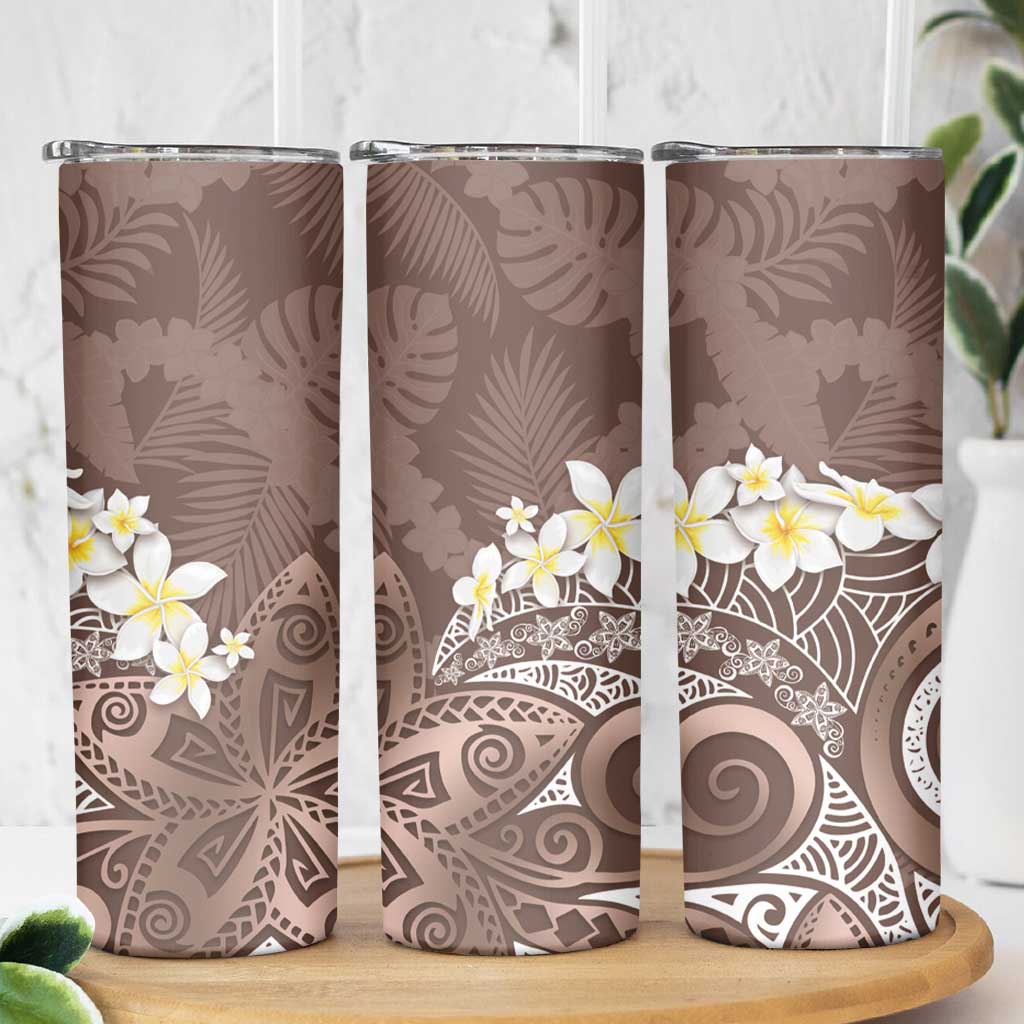 Mocha Mousse Polynesian Tribal Frangipani Tropical Vibe Skinny Tumbler