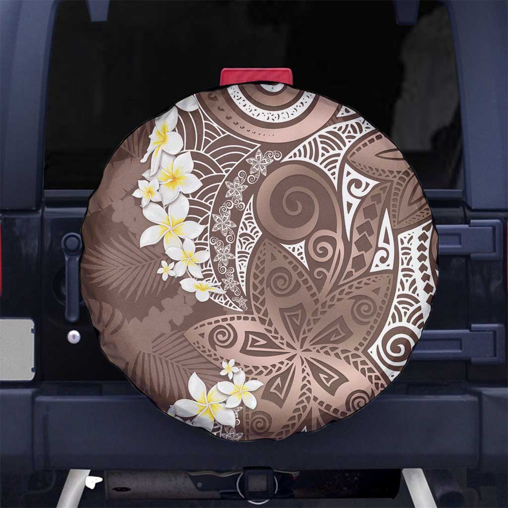 Mocha Mousse Polynesian Tribal Frangipani Tropical Vibe Spare Tire Cover
