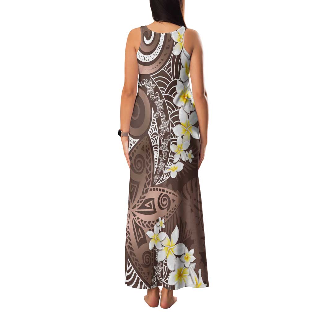 Mocha Mousse Polynesian Tribal Frangipani Tropical Vibe Tank Maxi Dress