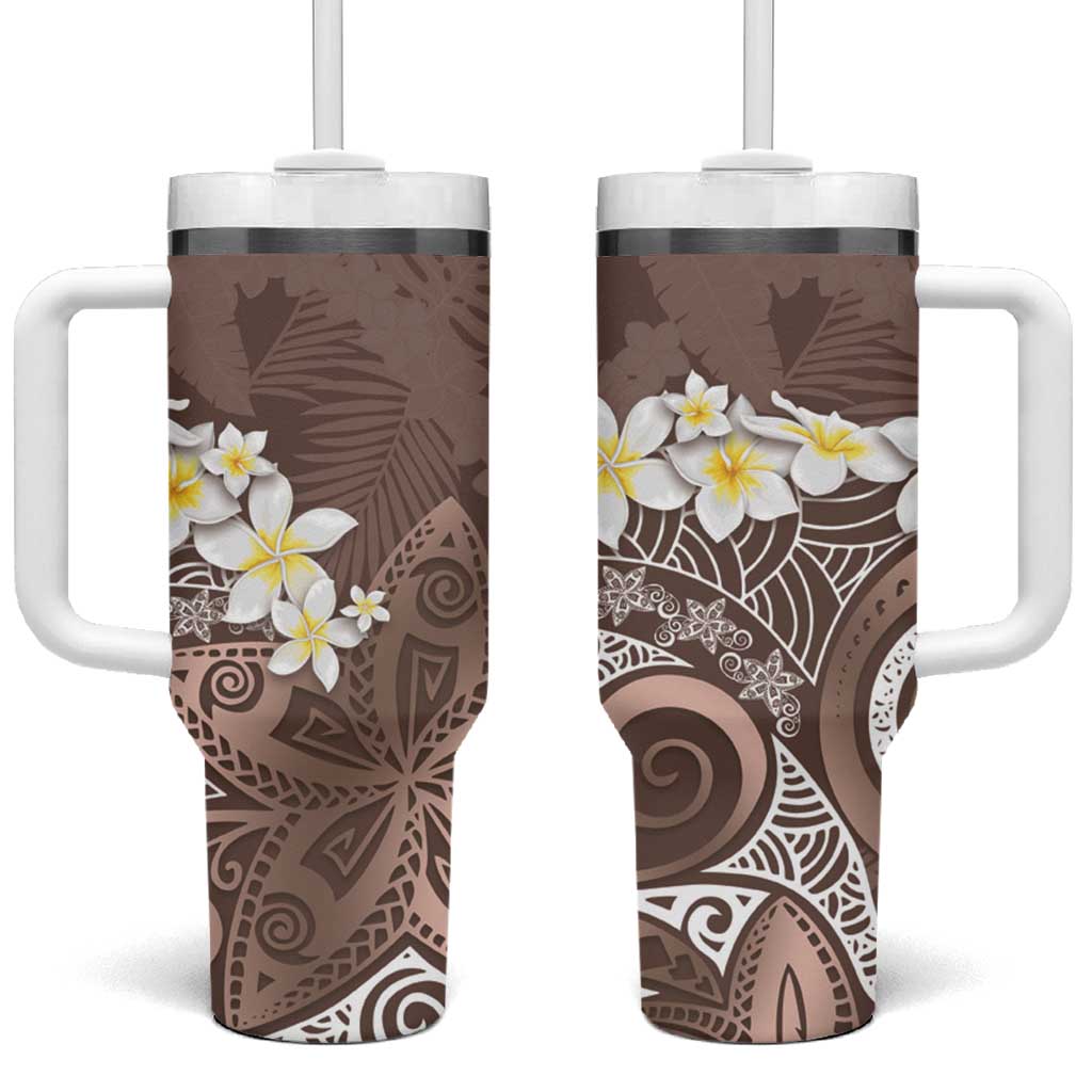 Mocha Mousse Polynesian Tribal Frangipani Tropical Vibe Tumbler With Handle
