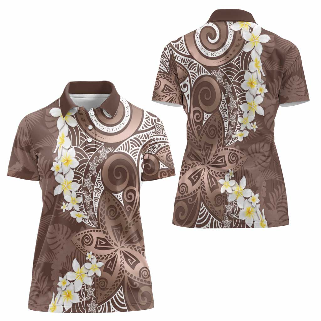 Mocha Mousse Polynesian Tribal Frangipani Tropical Vibe Women Polo Shirt
