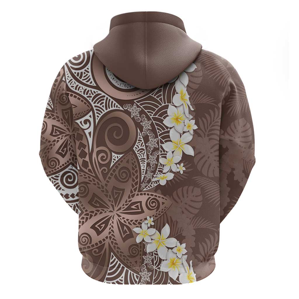 Mocha Mousse Polynesian Tribal Frangipani Tropical Vibe Zip Hoodie