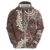Mocha Mousse Polynesian Tribal Frangipani Tropical Vibe Zip Hoodie