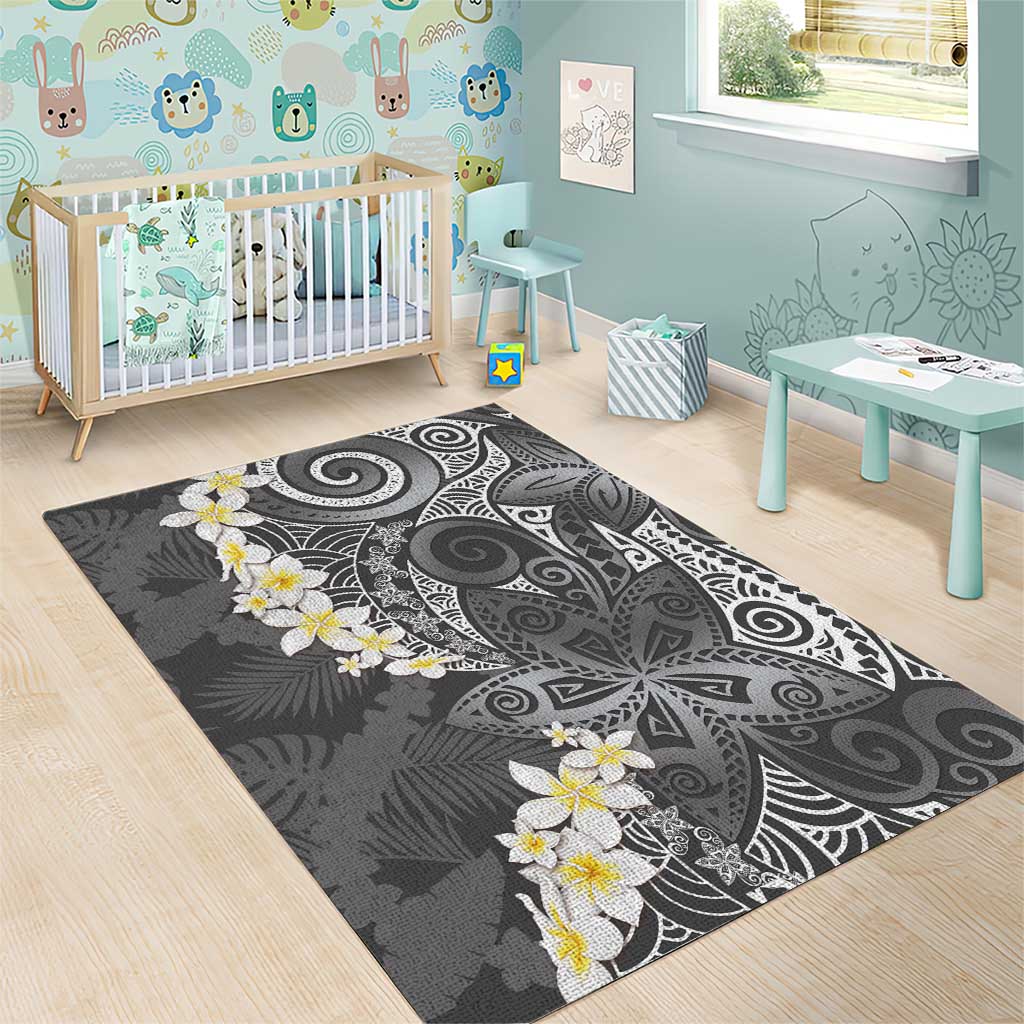 Gray Polynesian Tribal Frangipani Tropical Vibe Area Rug