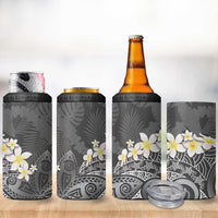 Gray Polynesian Tribal Frangipani Tropical Vibe 4 in 1 Can Cooler Tumbler