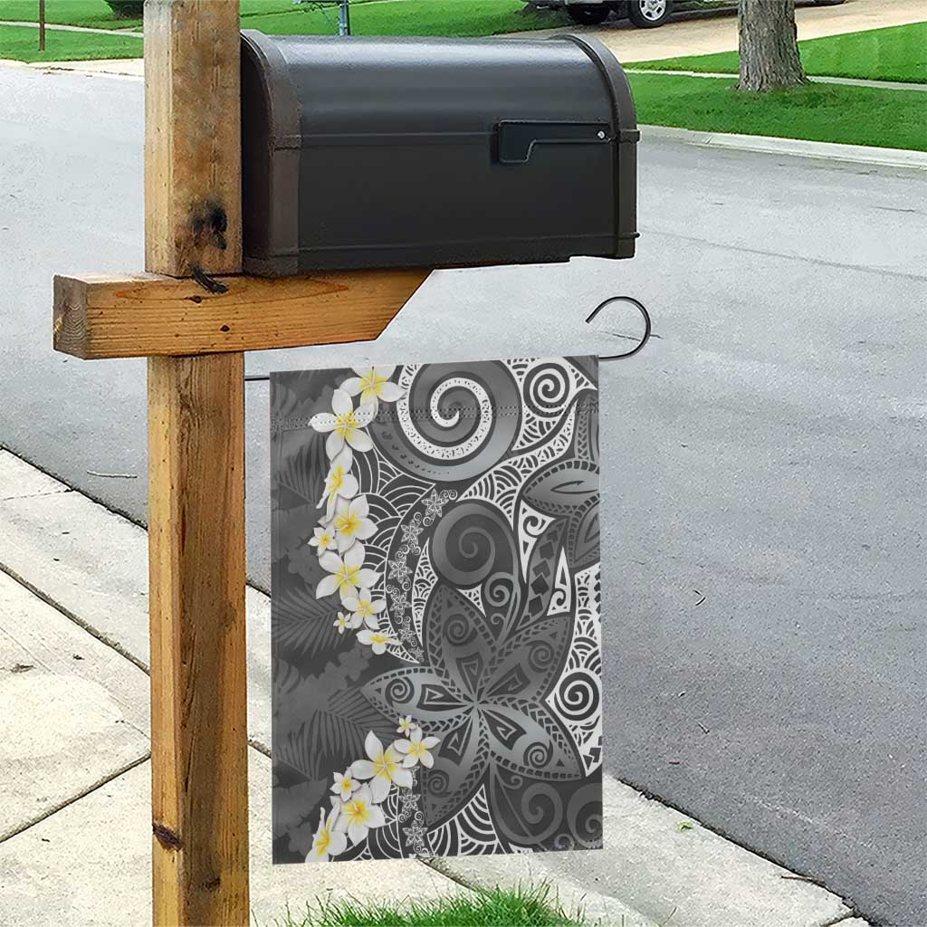 Gray Polynesian Tribal Frangipani Tropical Vibe Garden Flag