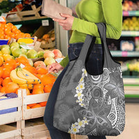 Gray Polynesian Tribal Frangipani Tropical Vibe Grocery Bag