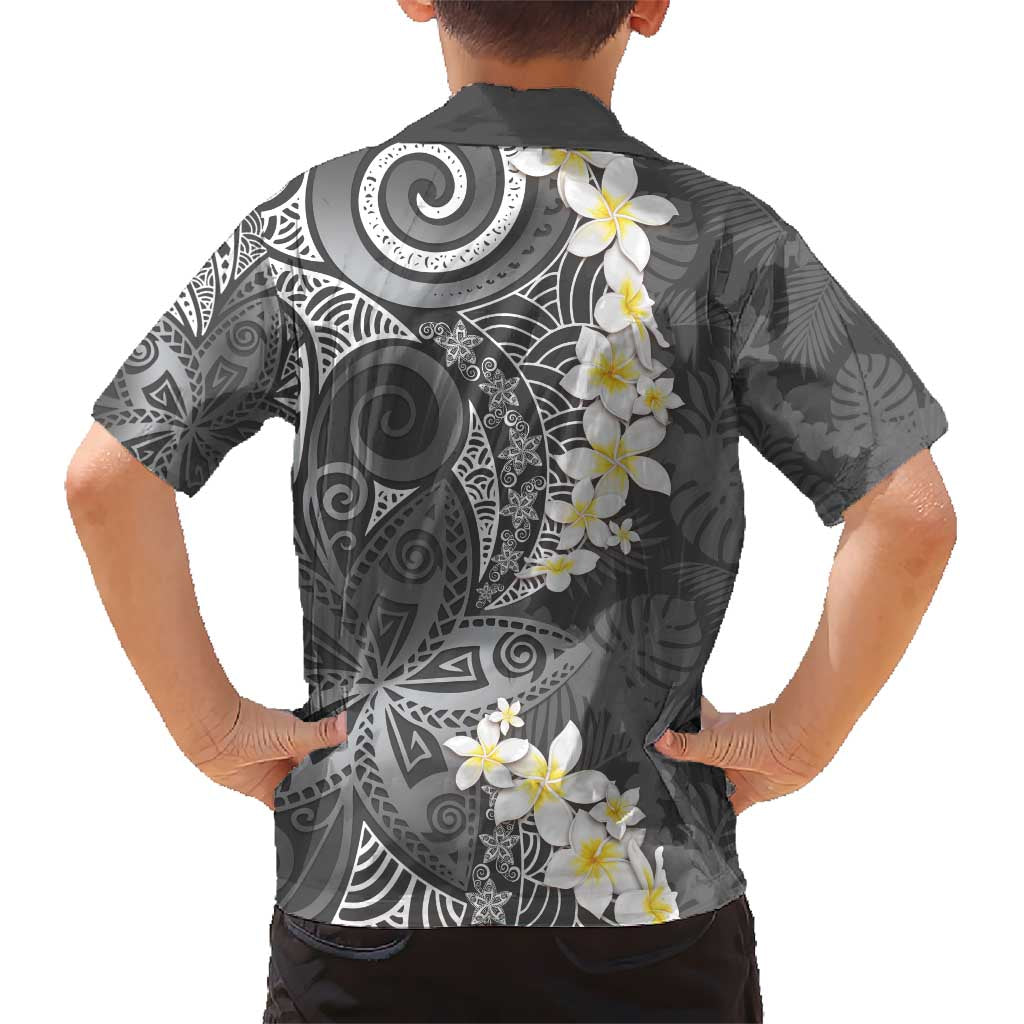 Gray Polynesian Tribal Frangipani Tropical Vibe Hawaiian Shirt