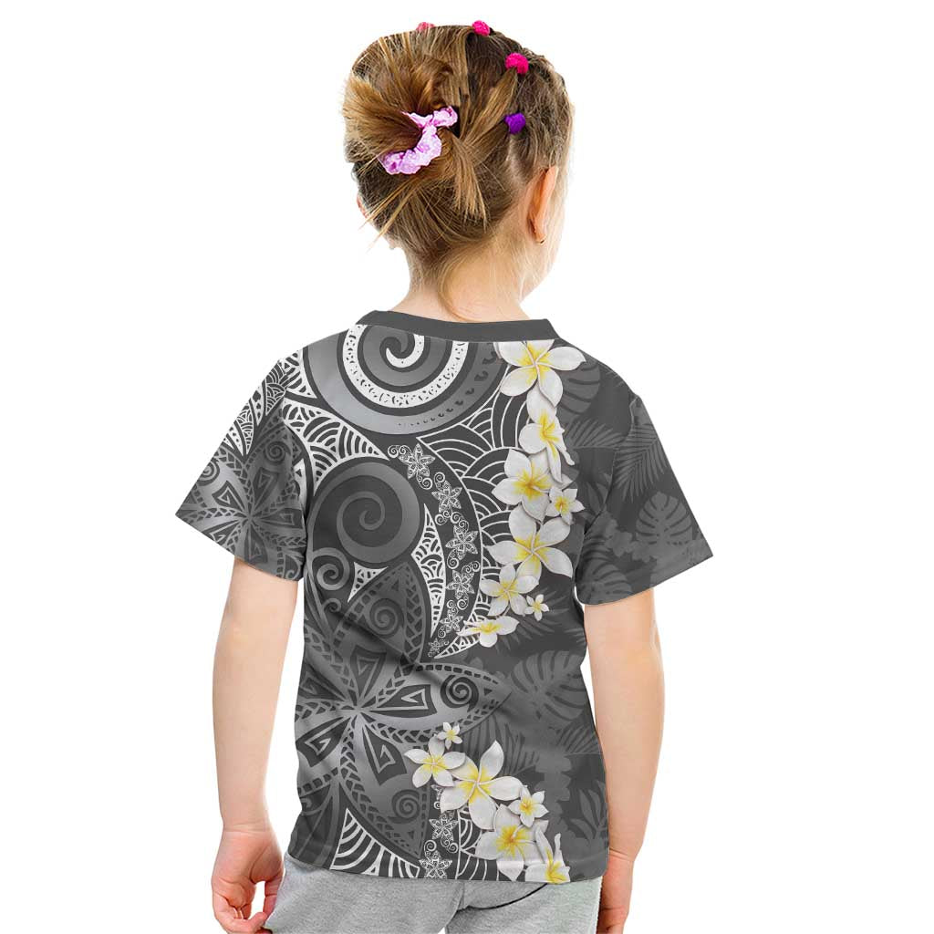 Gray Polynesian Tribal Frangipani Tropical Vibe Kid T Shirt LT14 - Polynesian Pride