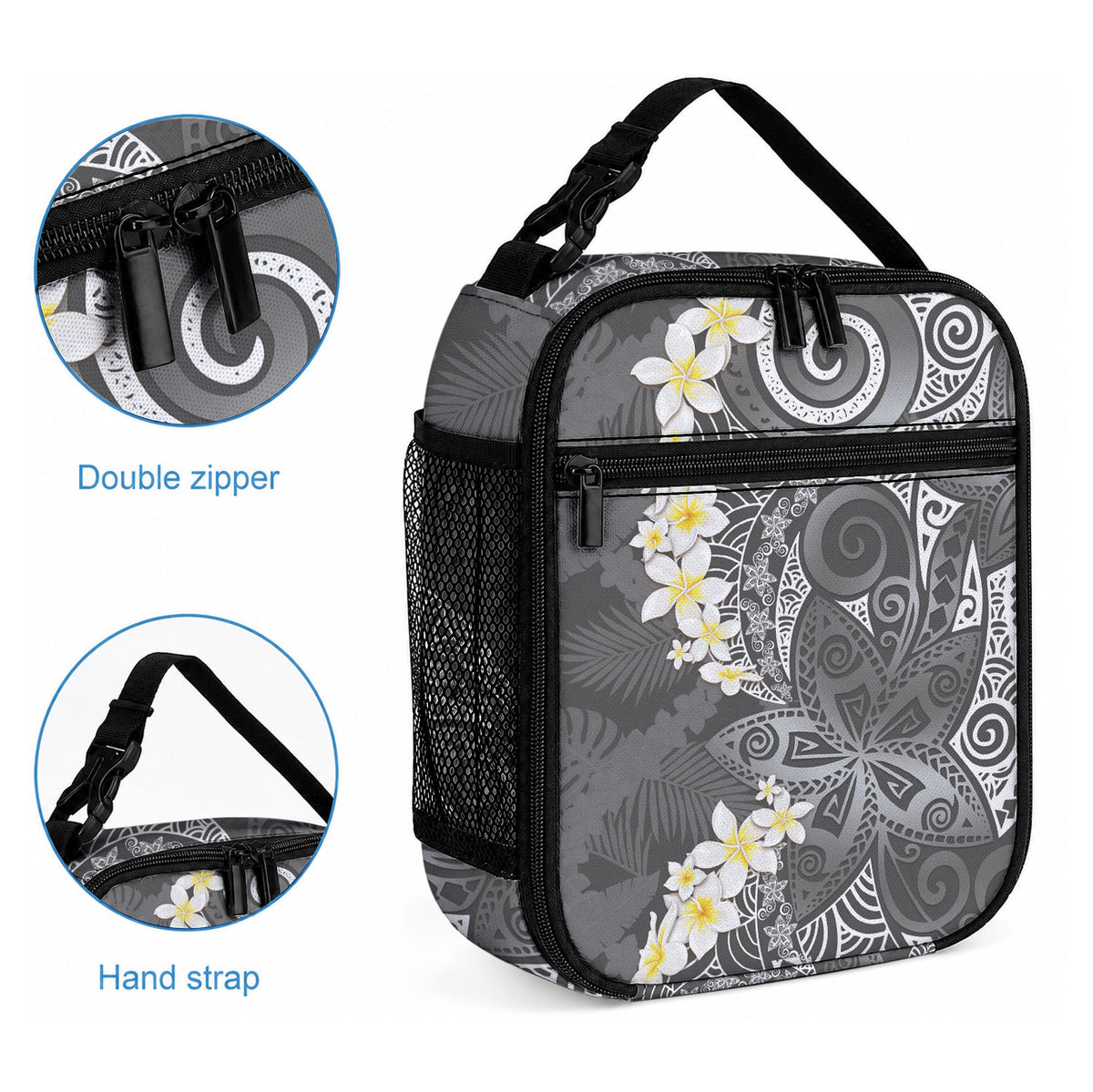 Gray Polynesian Tribal Frangipani Tropical Vibe Lunch Bag LT14 - Polynesian Pride
