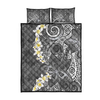 Gray Polynesian Tribal Frangipani Tropical Vibe Quilt Bed Set