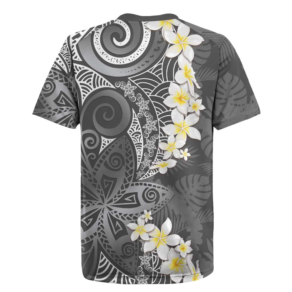 Gray Polynesian Tribal Frangipani Tropical Vibe Rugby Jersey