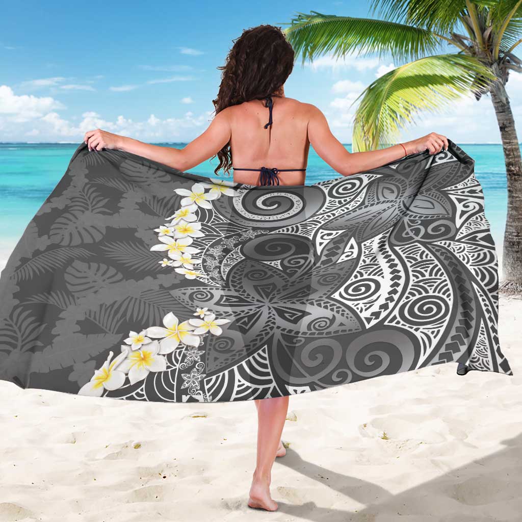 Gray Polynesian Tribal Frangipani Tropical Vibe Sarong
