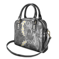 Gray Polynesian Tribal Frangipani Tropical Vibe Shoulder Handbag