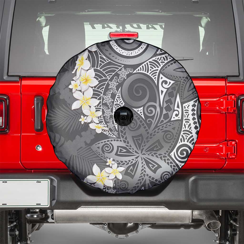 Gray Polynesian Tribal Frangipani Tropical Vibe Spare Tire Cover LT14 - Polynesian Pride
