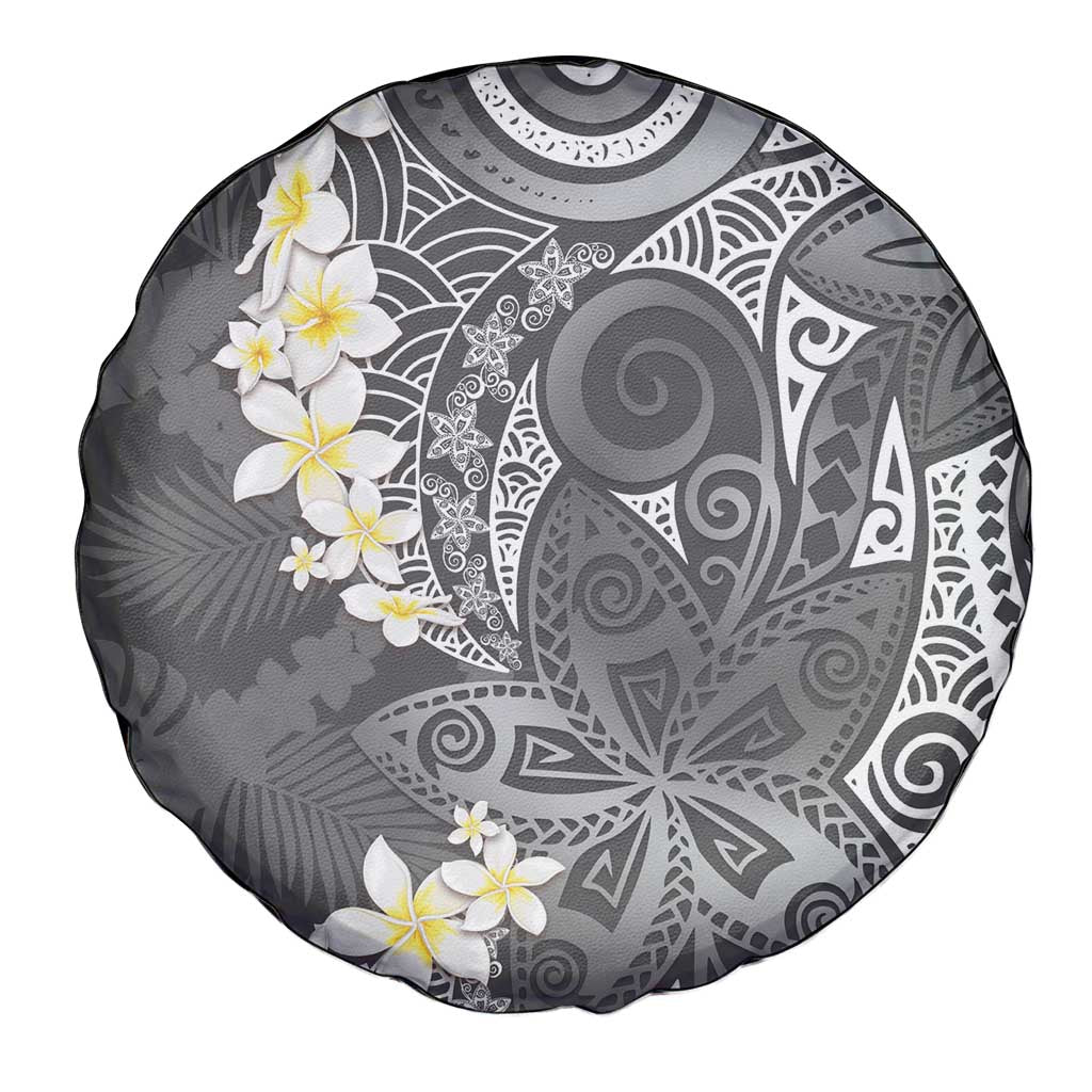 Gray Polynesian Tribal Frangipani Tropical Vibe Spare Tire Cover LT14 - Polynesian Pride