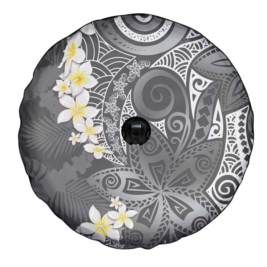 Gray Polynesian Tribal Frangipani Tropical Vibe Spare Tire Cover LT14 - Polynesian Pride