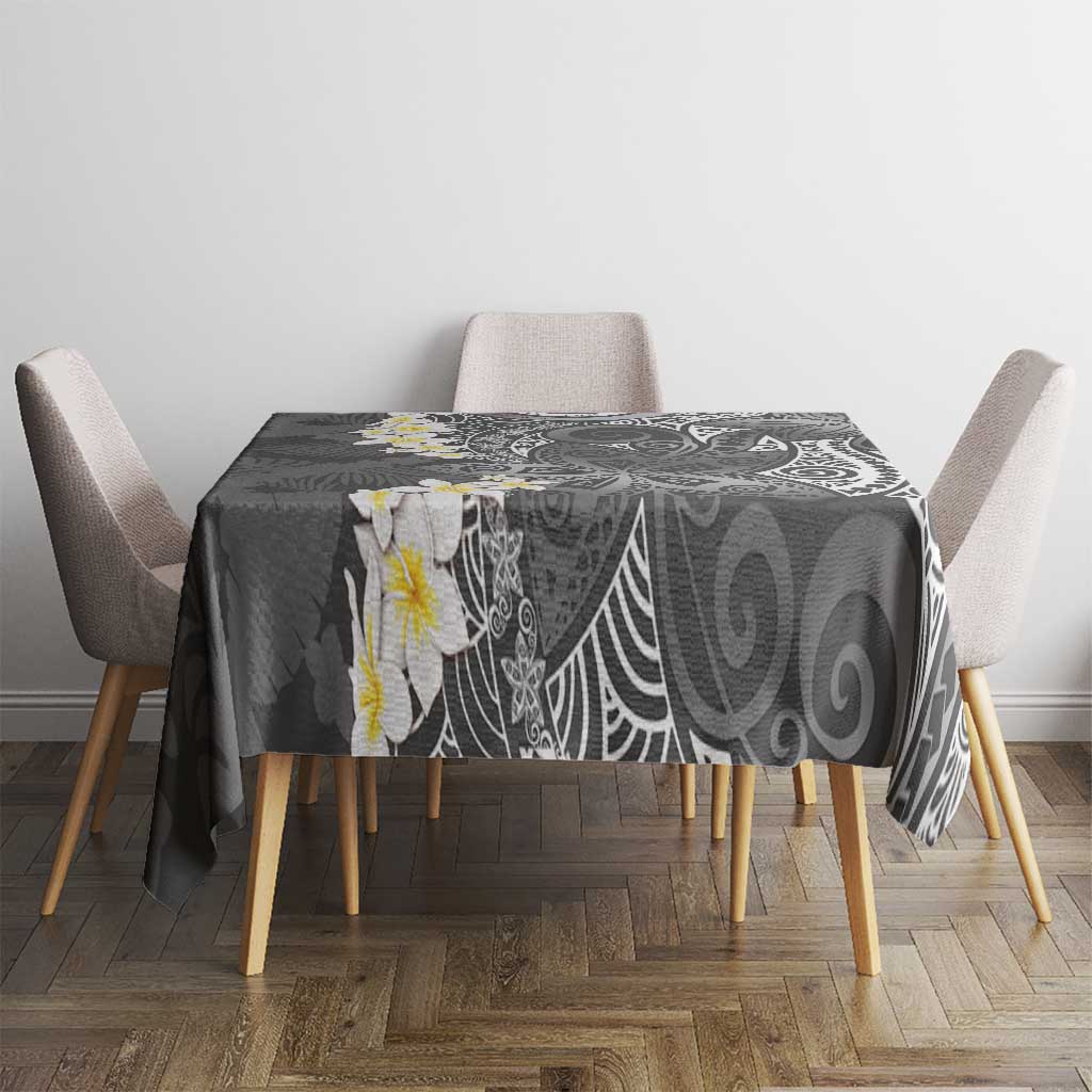 Gray Polynesian Tribal Frangipani Tropical Vibe Tablecloth