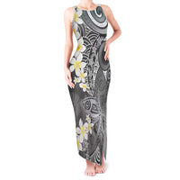 Gray Polynesian Tribal Frangipani Tropical Vibe Tank Maxi Dress