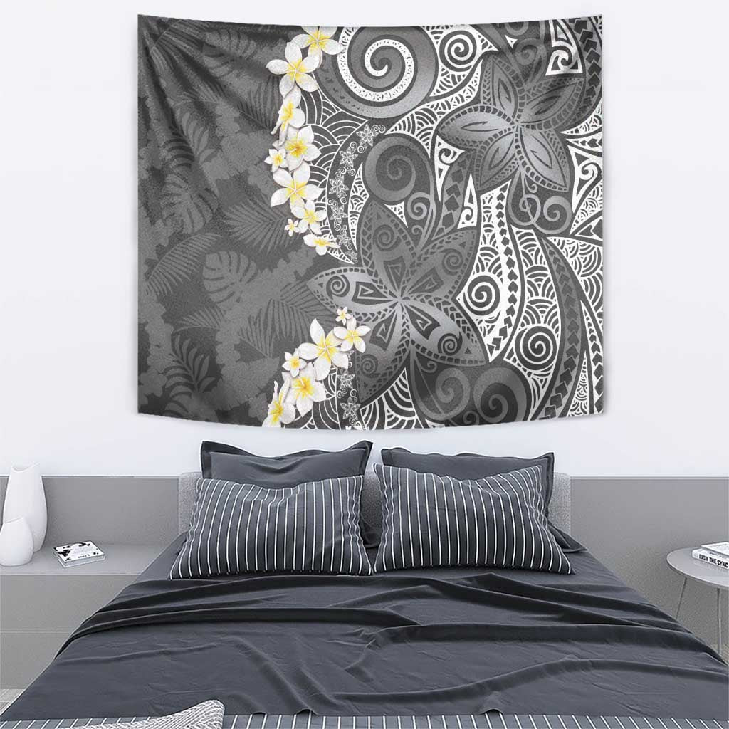 Gray Polynesian Tribal Frangipani Tropical Vibe Tapestry LT14 - Polynesian Pride