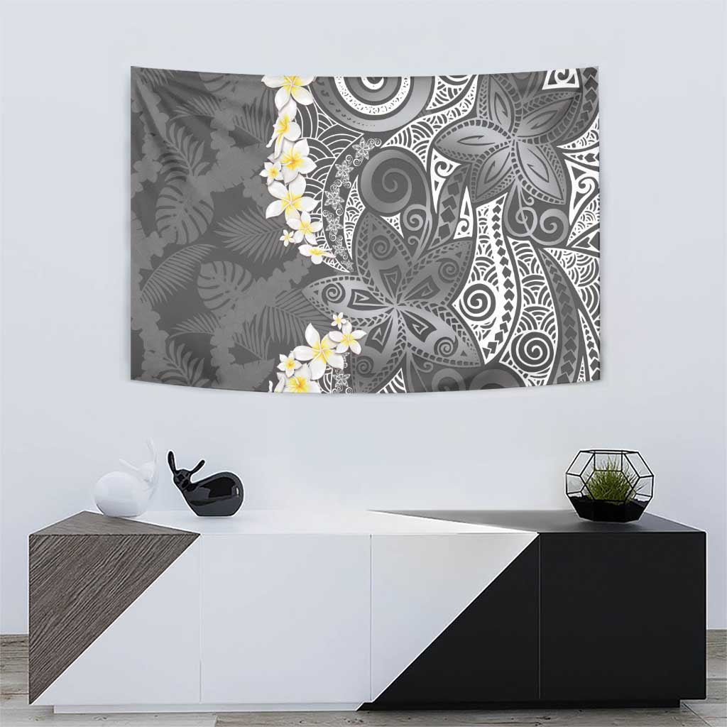 Gray Polynesian Tribal Frangipani Tropical Vibe Tapestry LT14 - Polynesian Pride