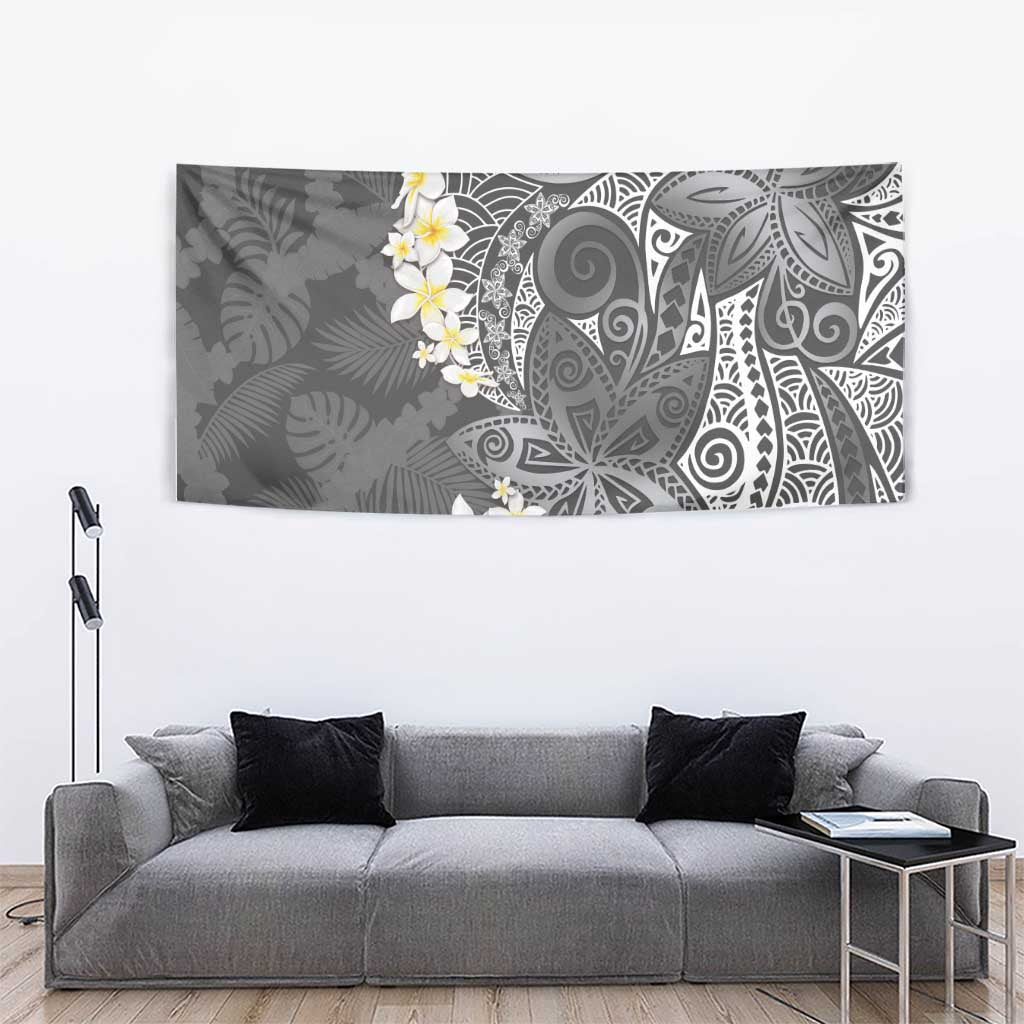 Gray Polynesian Tribal Frangipani Tropical Vibe Tapestry LT14 - Polynesian Pride