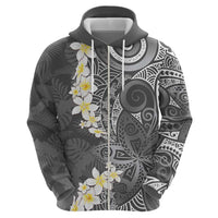 Gray Polynesian Tribal Frangipani Tropical Vibe Zip Hoodie