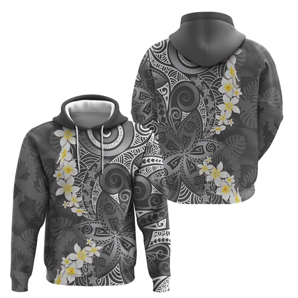 Gray Polynesian Tribal Frangipani Tropical Vibe Zip Hoodie