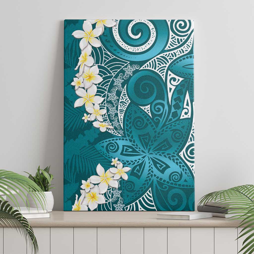Cyan Polynesian Tribal Frangipani Tropical Vibe Canvas Wall Art LT14 - Polynesian Pride
