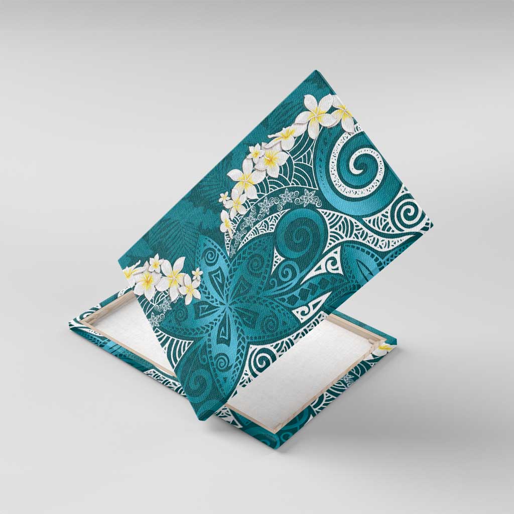 Cyan Polynesian Tribal Frangipani Tropical Vibe Canvas Wall Art LT14 With Frame Cyan - Polynesian Pride