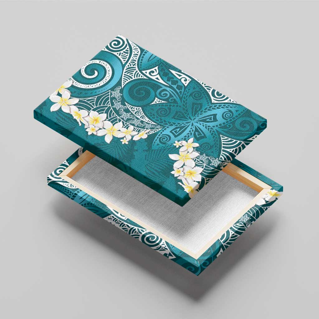 Cyan Polynesian Tribal Frangipani Tropical Vibe Canvas Wall Art LT14 - Polynesian Pride