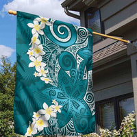 Cyan Polynesian Tribal Frangipani Tropical Vibe Garden Flag