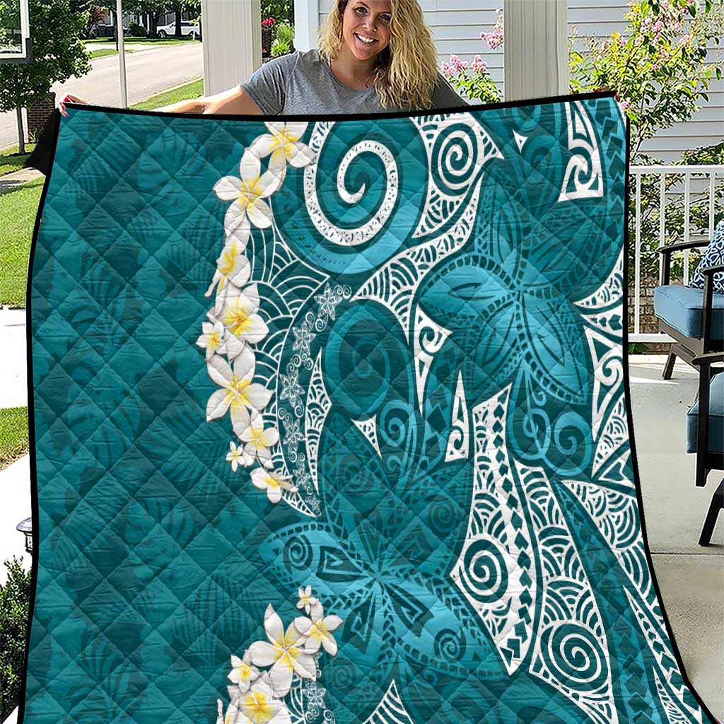 Cyan Polynesian Tribal Frangipani Tropical Vibe Quilt LT14 Cyan - Polynesian Pride