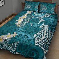 Cyan Polynesian Tribal Frangipani Tropical Vibe Quilt Bed Set