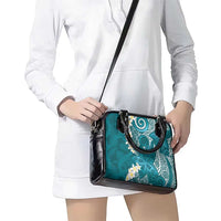 Cyan Polynesian Tribal Frangipani Tropical Vibe Shoulder Handbag
