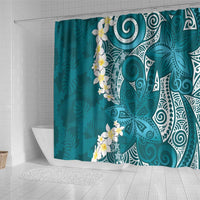 Cyan Polynesian Tribal Frangipani Tropical Vibe Shower Curtain