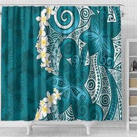 Cyan Polynesian Tribal Frangipani Tropical Vibe Shower Curtain
