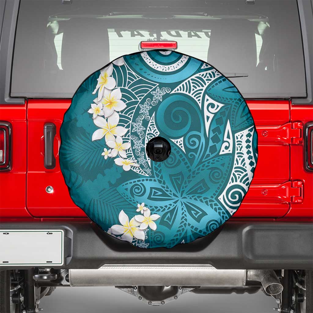 Cyan Polynesian Tribal Frangipani Tropical Vibe Spare Tire Cover