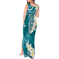 Cyan Polynesian Tribal Frangipani Tropical Vibe Tank Maxi Dress