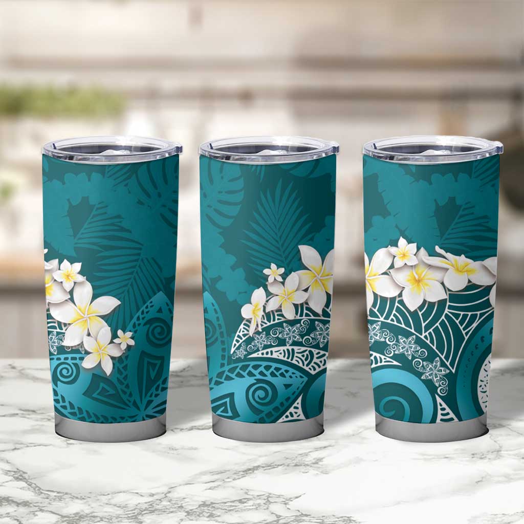 Cyan Polynesian Tribal Frangipani Tropical Vibe Tumbler Cup