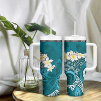 Cyan Polynesian Tribal Frangipani Tropical Vibe Tumbler With Handle