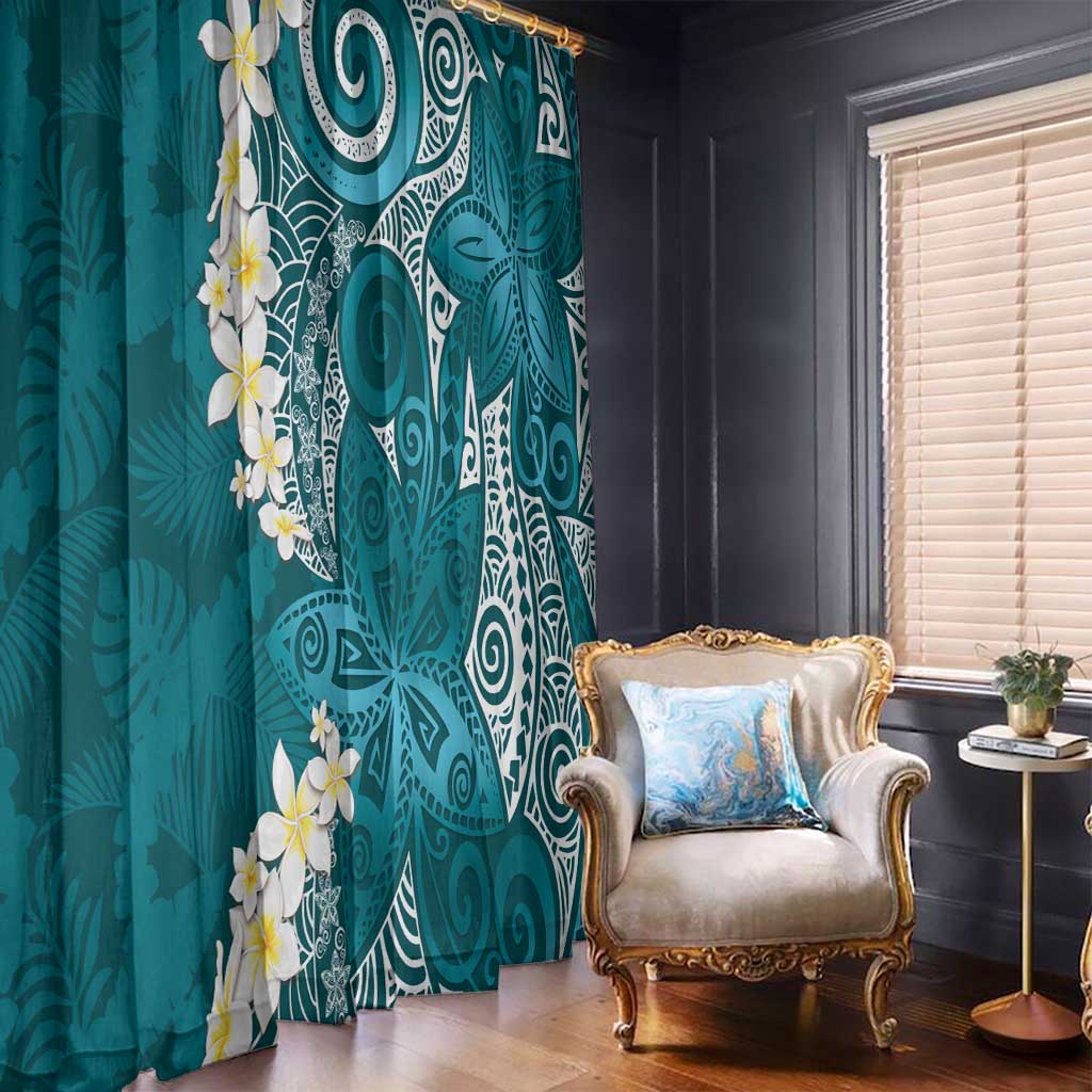 Cyan Polynesian Tribal Frangipani Tropical Vibe Window Curtain LT14 - Polynesian Pride