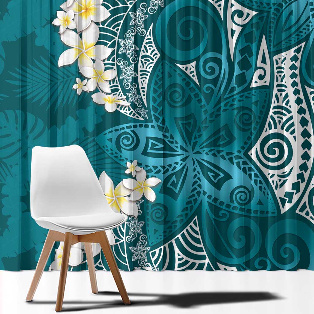 Cyan Polynesian Tribal Frangipani Tropical Vibe Window Curtain LT14 - Polynesian Pride