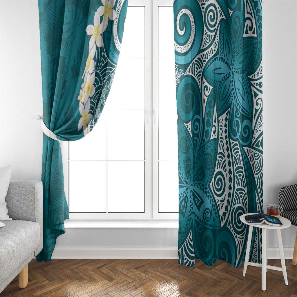 Cyan Polynesian Tribal Frangipani Tropical Vibe Window Curtain LT14 - Polynesian Pride