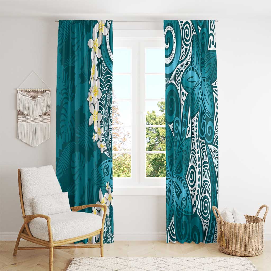 Cyan Polynesian Tribal Frangipani Tropical Vibe Window Curtain LT14 - Polynesian Pride