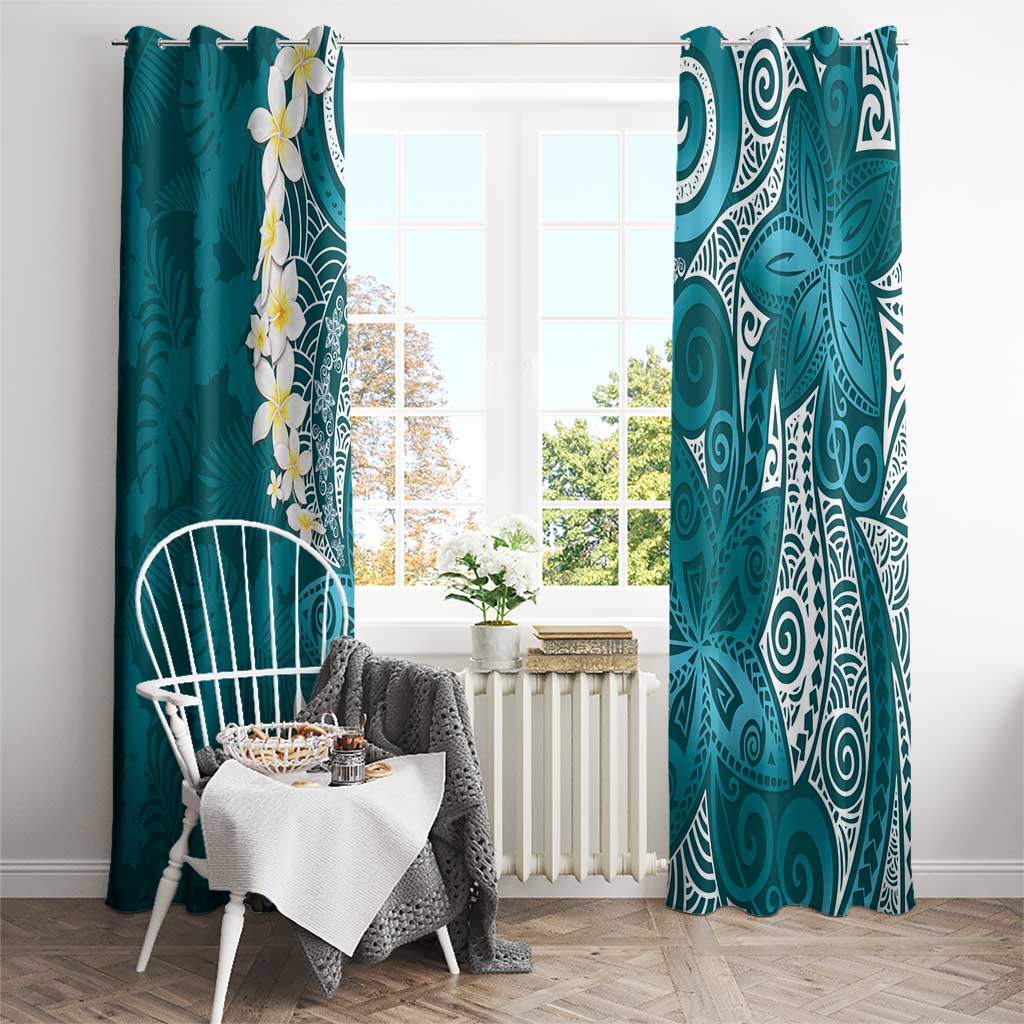 Cyan Polynesian Tribal Frangipani Tropical Vibe Window Curtain LT14 - Polynesian Pride