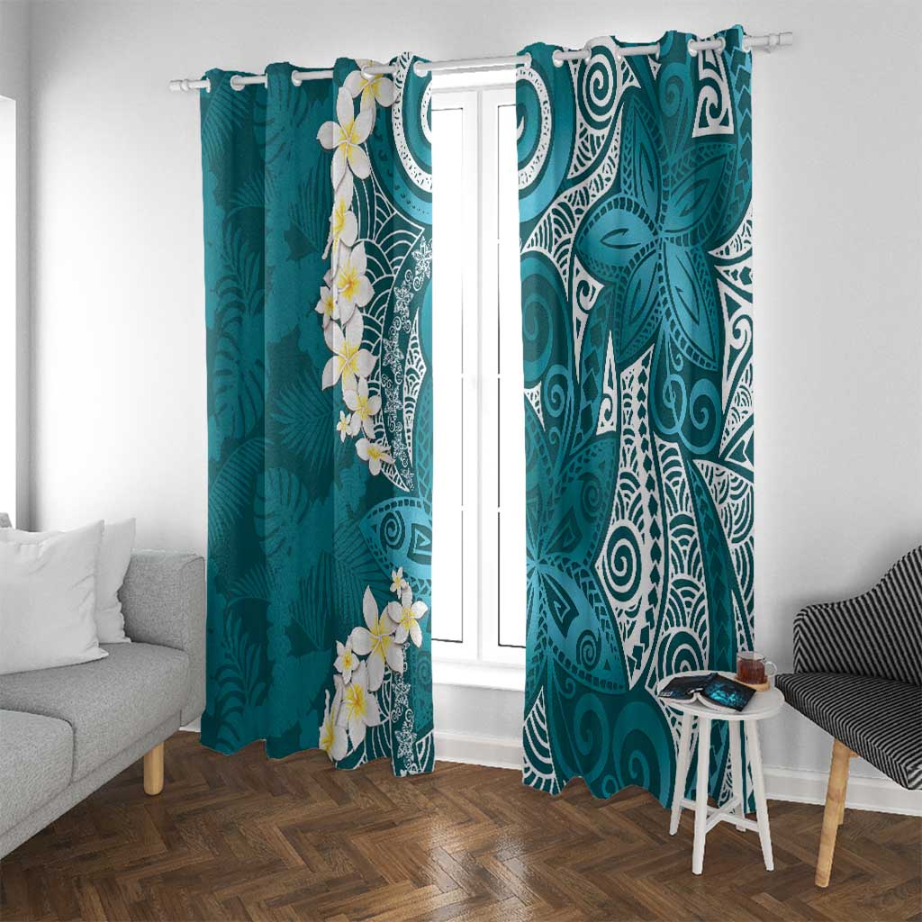 Cyan Polynesian Tribal Frangipani Tropical Vibe Window Curtain LT14 With Grommets Cyan - Polynesian Pride