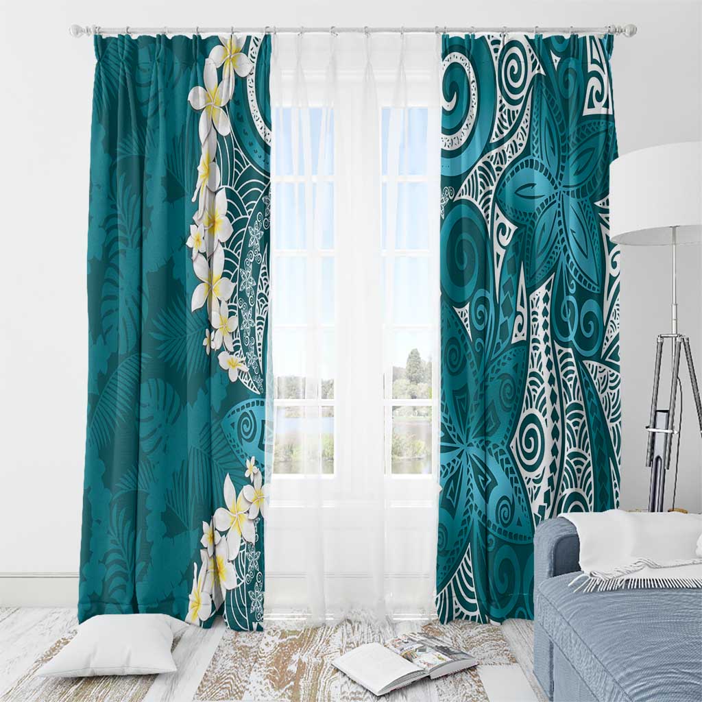 Cyan Polynesian Tribal Frangipani Tropical Vibe Window Curtain LT14 - Polynesian Pride