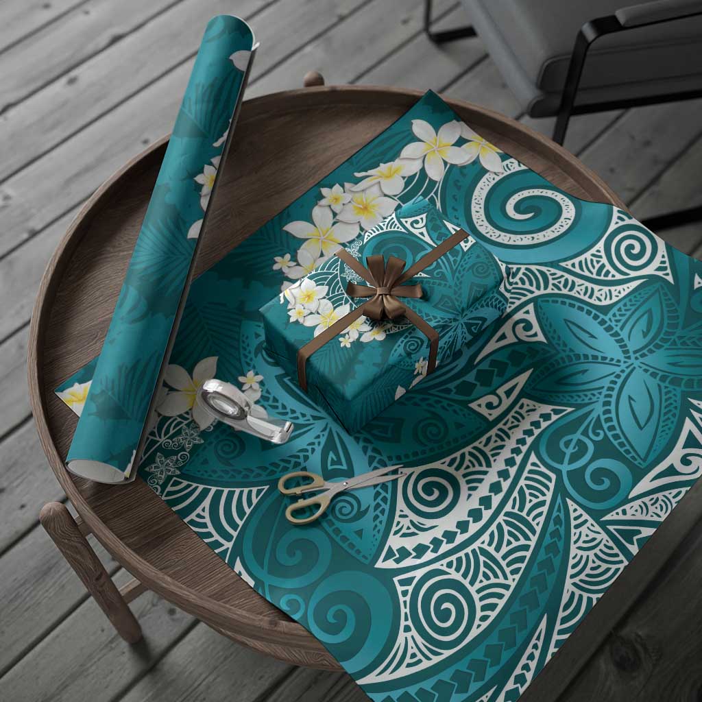 Cyan Polynesian Tribal Frangipani Tropical Vibe Wrapping Paper - Polynesian Pride