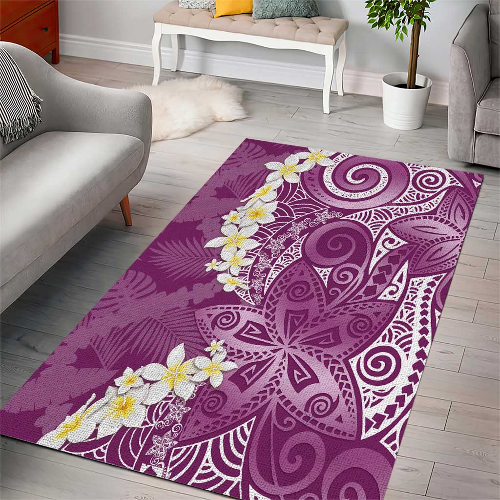 Pink Polynesian Tribal Frangipani Tropical Vibe Area Rug